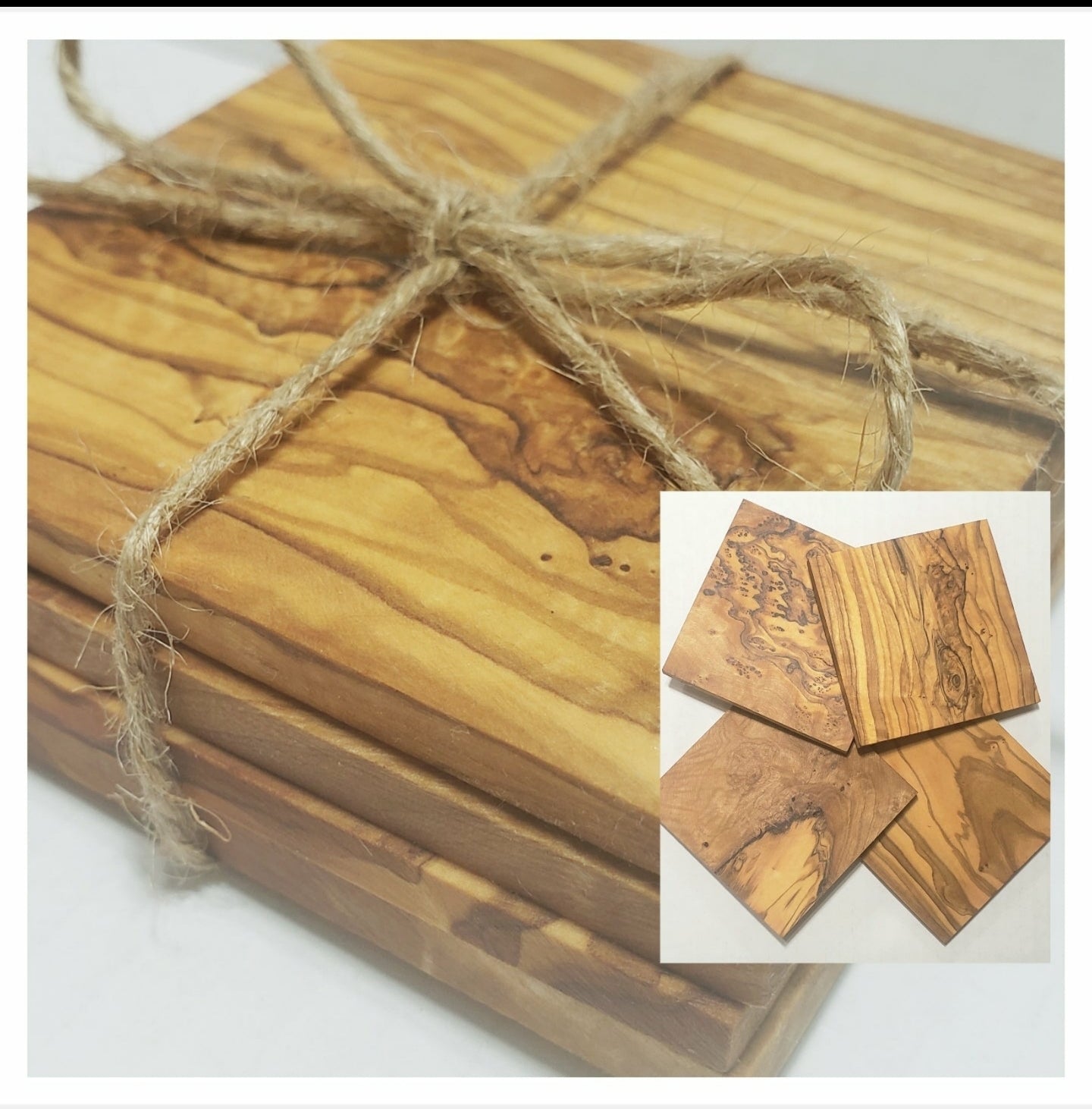 Olive Wood Coasters - Set of 4 Square Wooden Coasters